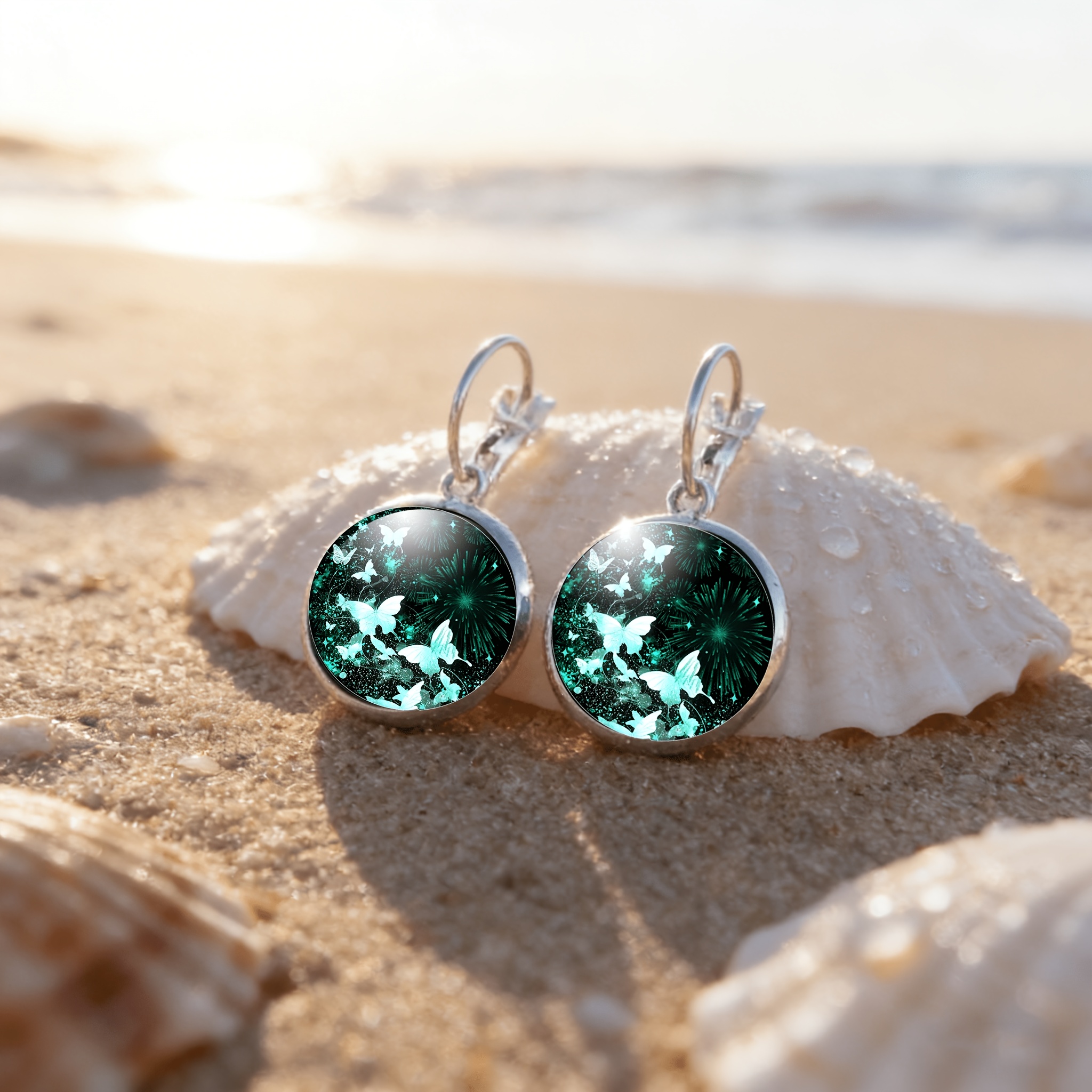 2pcs Exquisite White Earrings with Blue Butterfly Design